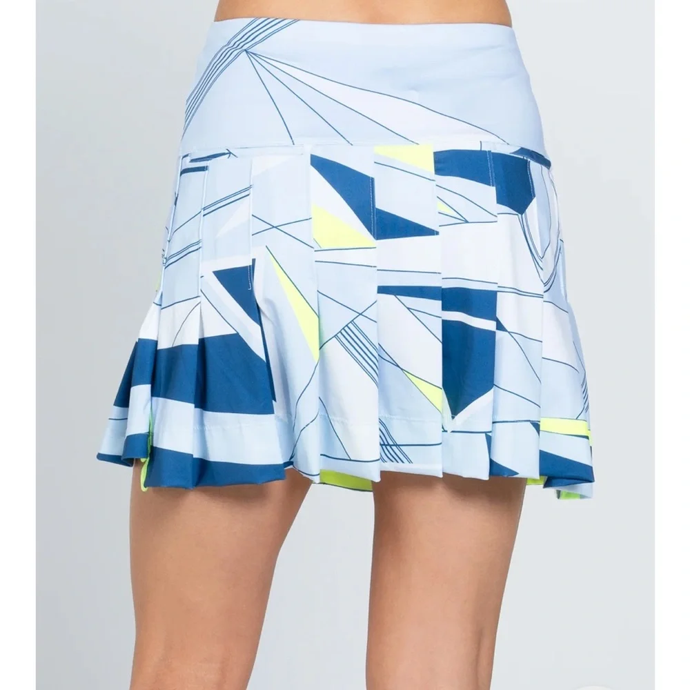 Lucky in Love Geometric Blue and White Women's tennis pickleball skirt skort - Picture 2 of 6